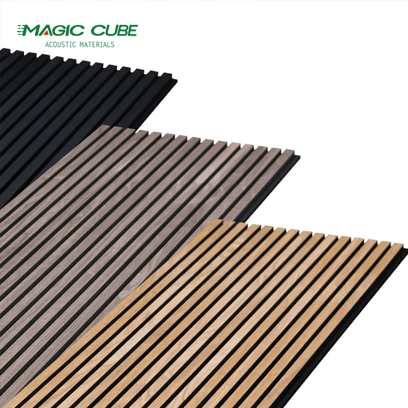Black Recycled Akupanel Acoustic Vertical Wood Slat Wall